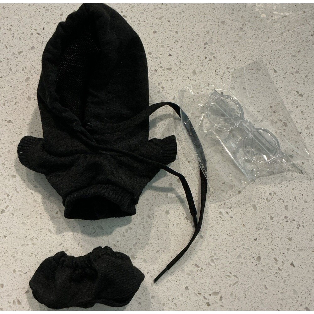 Labubu Clothes Outfit Set for  Labubu Dolls Black  Hoodie W/ Glasses